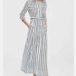 Banana Republic Black and White Striped Long Sleeve Dress